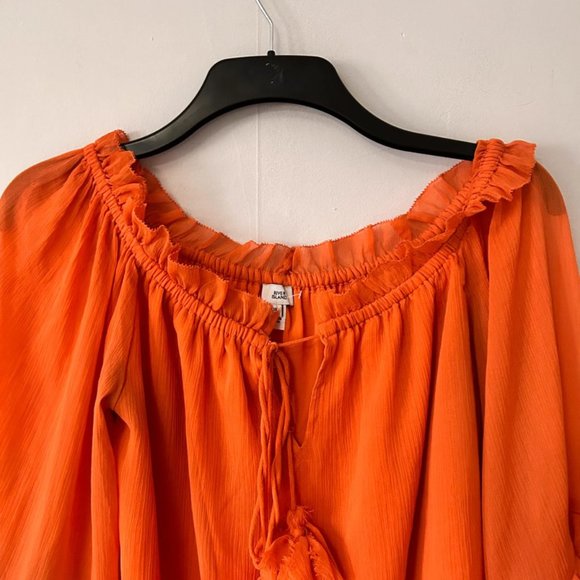river island womens uk 14 orange chiffon ruffle stretchy tassel blouse top - Picture 2 of 6